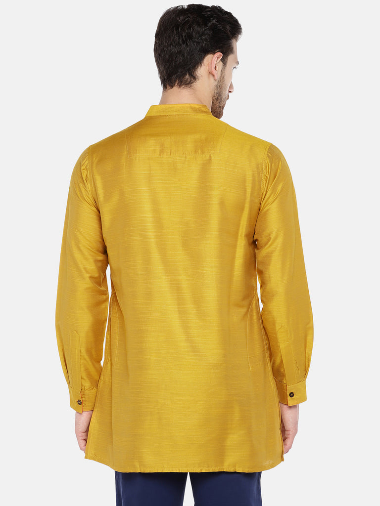 Men Straight Full Sleeve Mustard Kurta