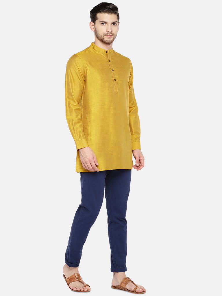 Men Straight Full Sleeve Mustard Kurta
