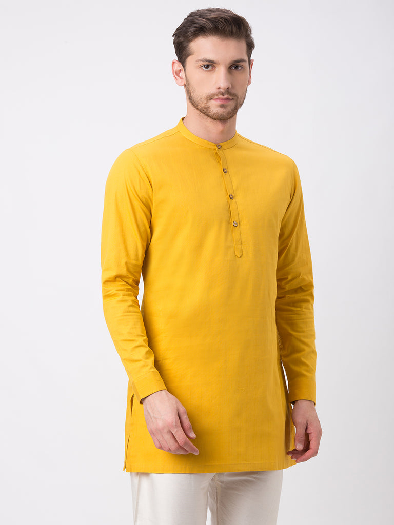 Men Straight Full Sleeve Mustard Kurta
