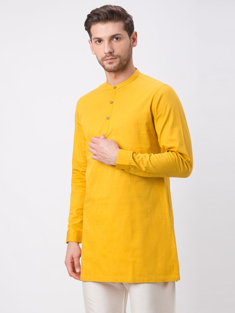 Men Straight Full Sleeve Mustard Kurta