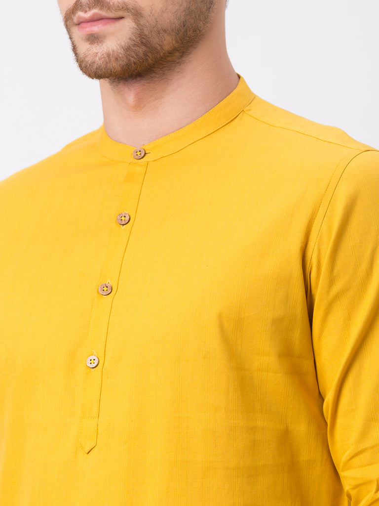 Men Straight Full Sleeve Mustard Kurta