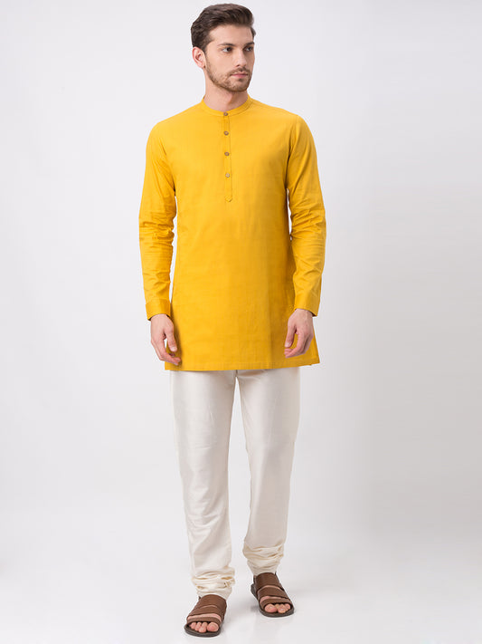 Men Straight Full Sleeve Mustard Kurta