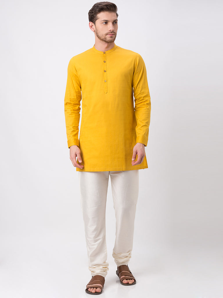 Men Straight Full Sleeve Mustard Kurta