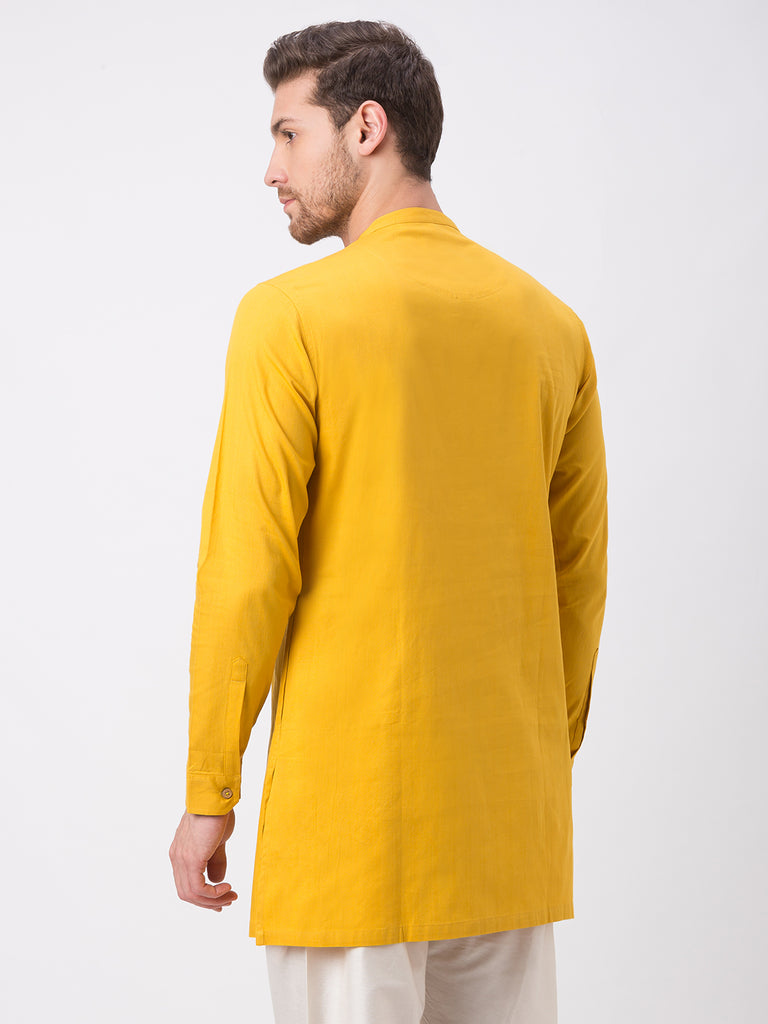 Men Straight Full Sleeve Mustard Kurta
