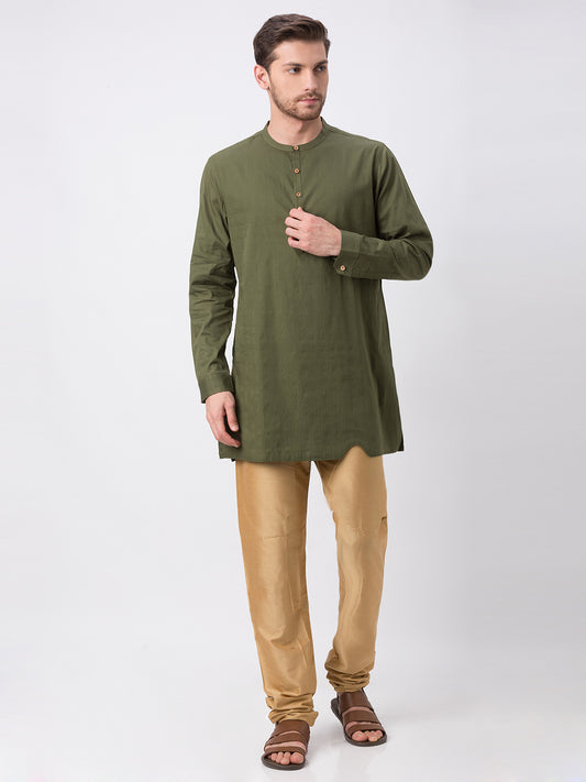 Men Straight Full Sleeve Olive Kurta