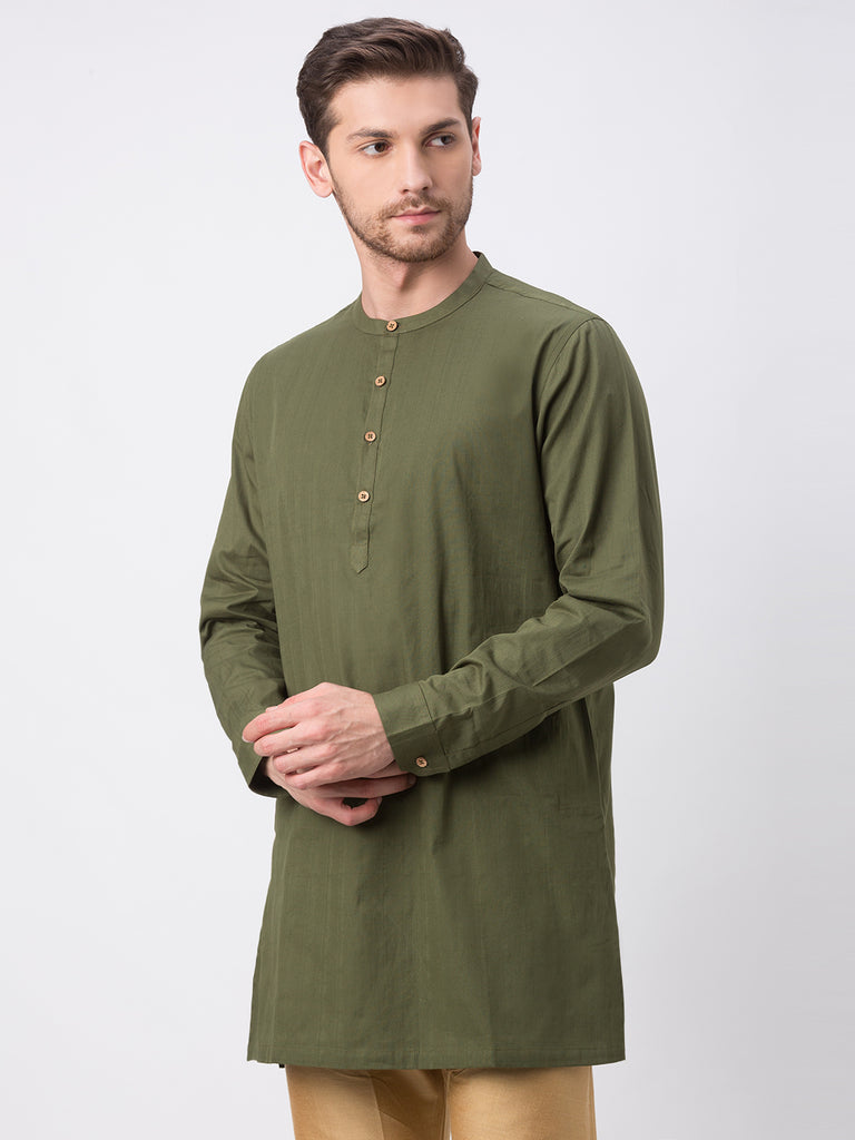Men Straight Full Sleeve Olive Kurta