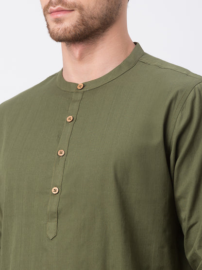 Men Straight Full Sleeve Olive Kurta