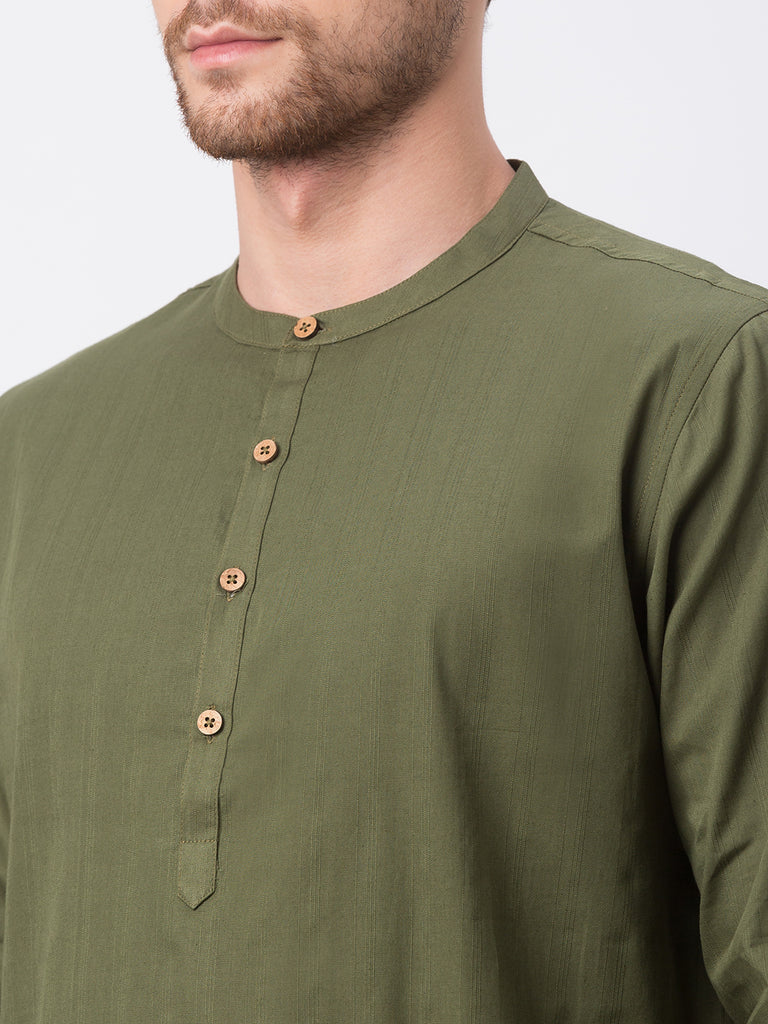 Men Straight Full Sleeve Olive Kurta