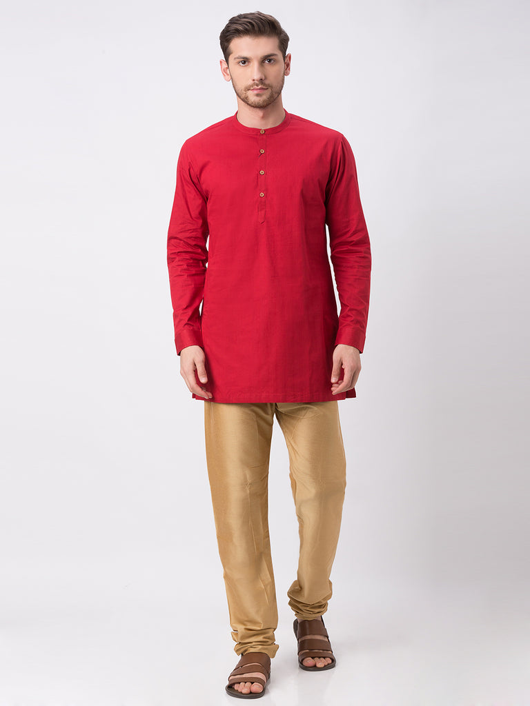 Men Straight Full Sleeve Red Kurta
