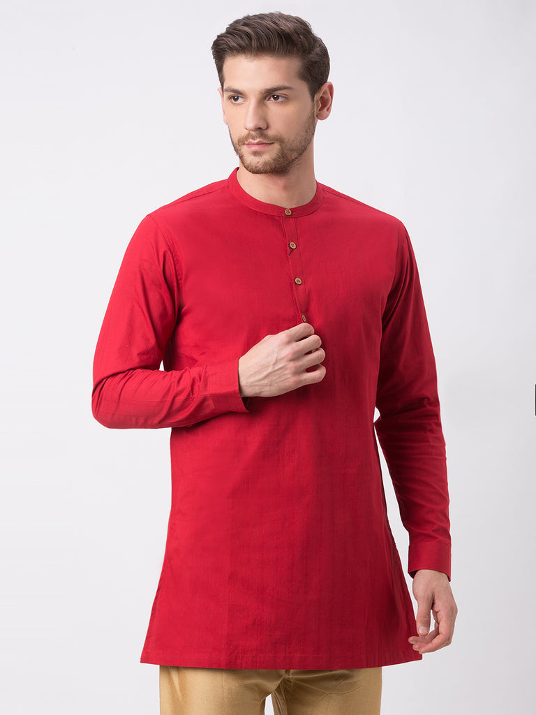 Men Straight Full Sleeve Red Kurta