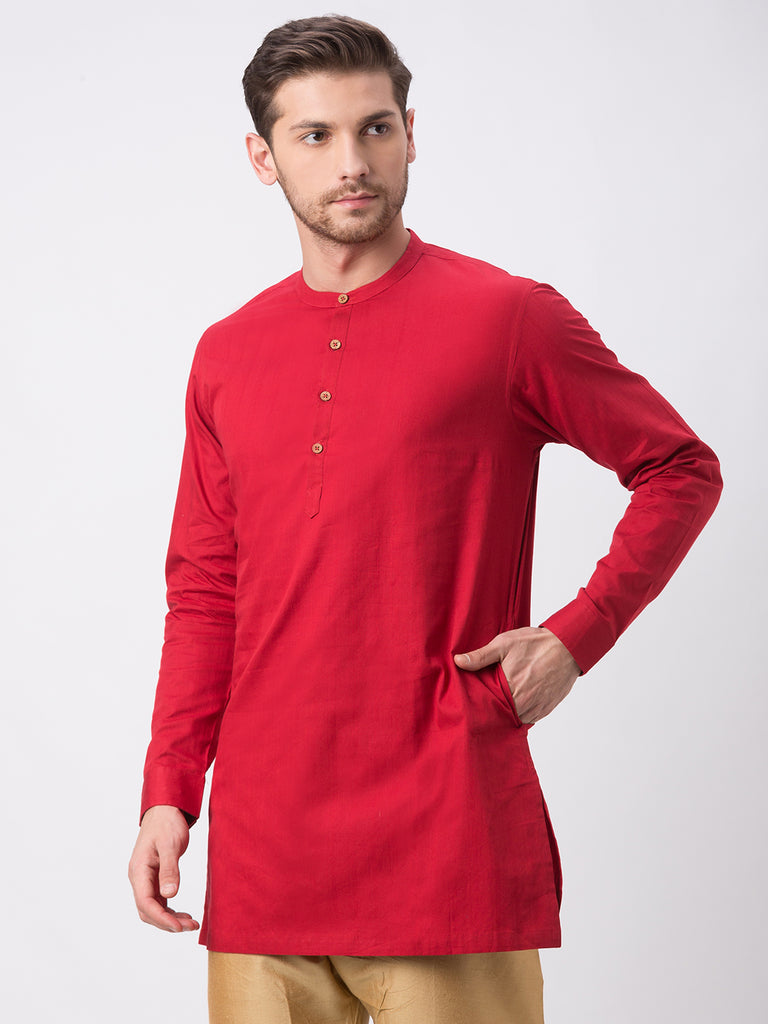 Men Straight Full Sleeve Red Kurta