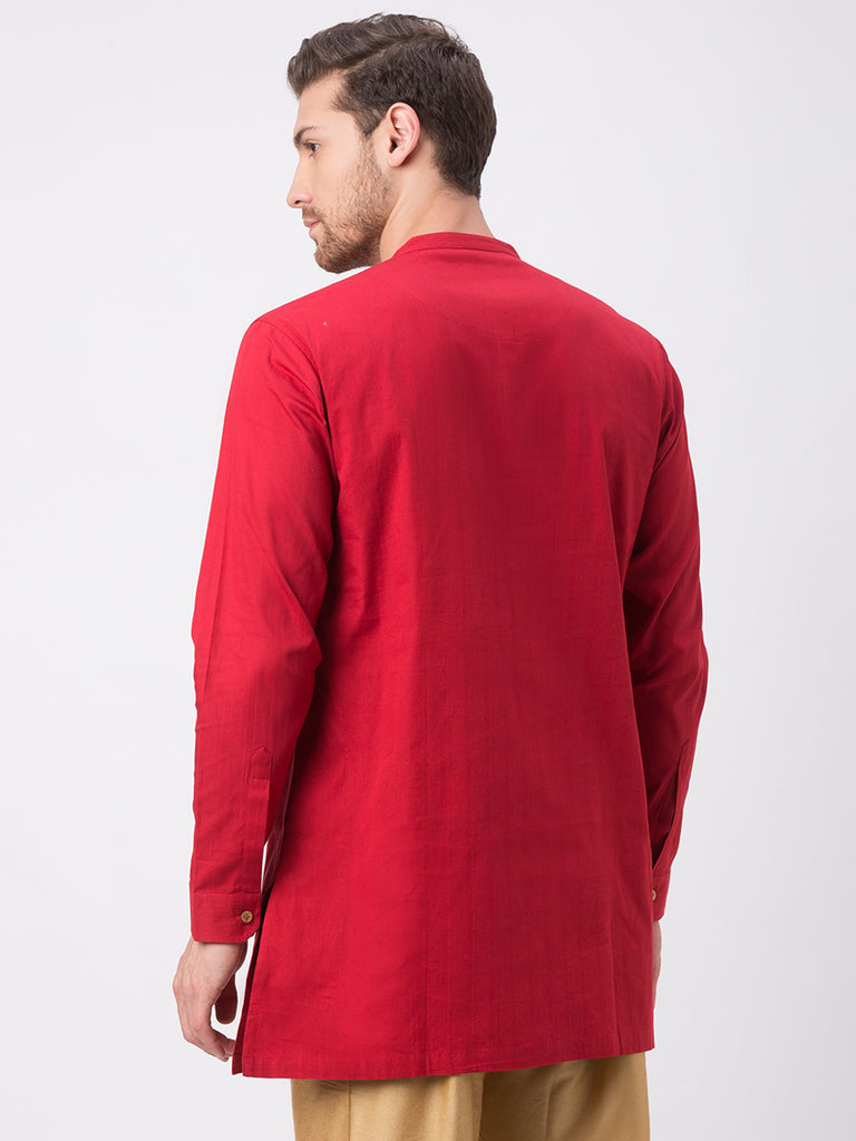 Men Straight Full Sleeve Red Kurta