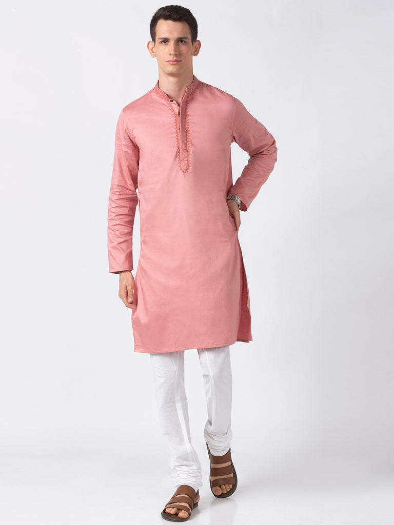 Men Straight Full Sleeve Dusty Pink Kurta