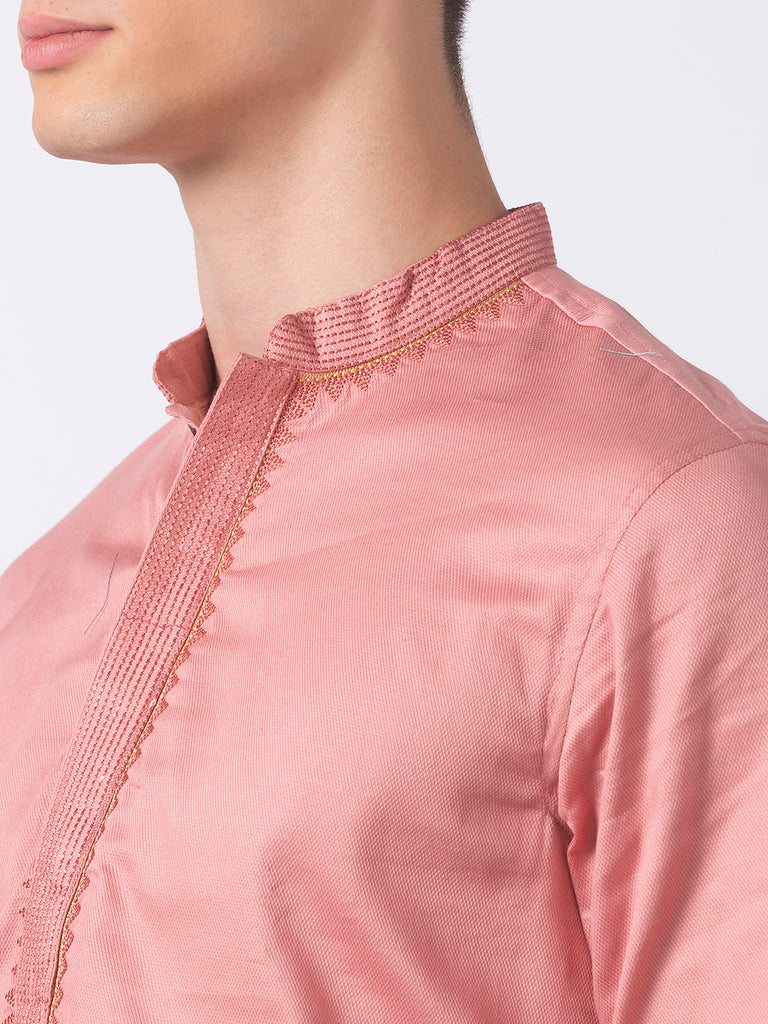 Men Straight Full Sleeve Dusty Pink Kurta