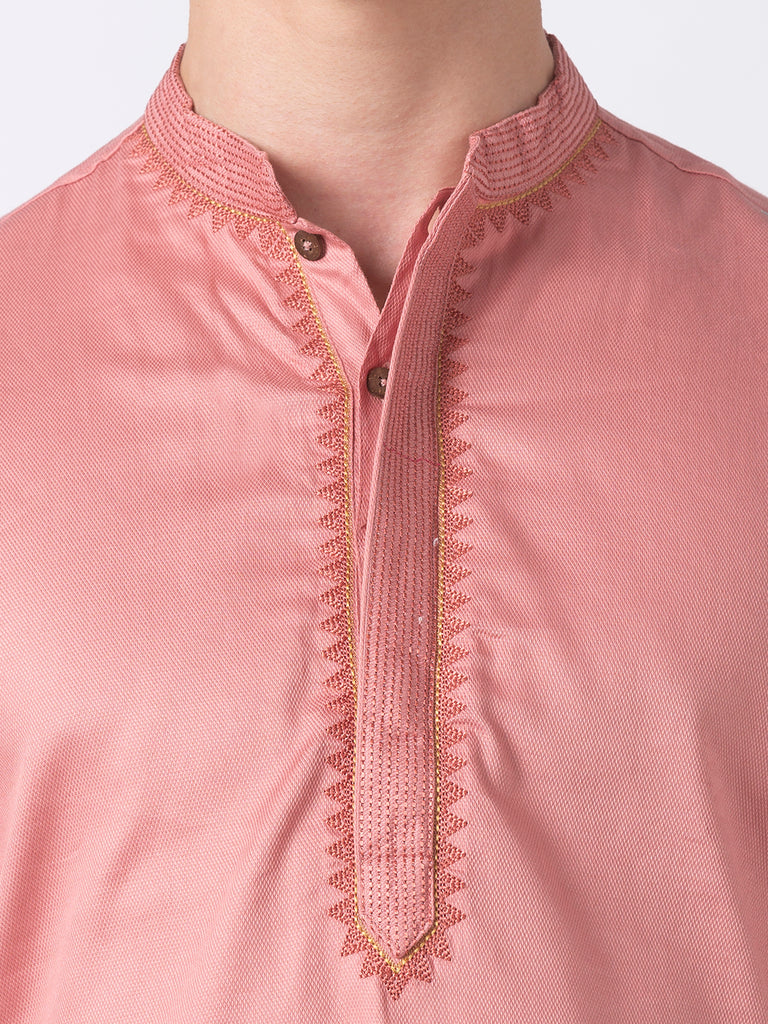 Men Straight Full Sleeve Dusty Pink Kurta