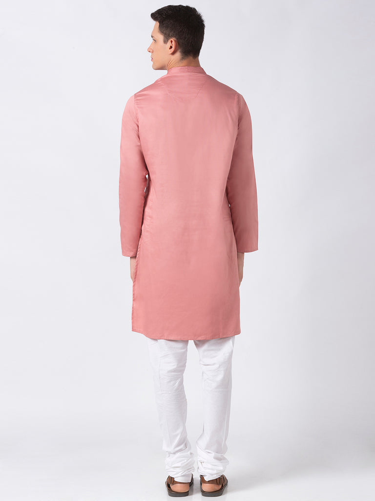 Men Straight Full Sleeve Dusty Pink Kurta
