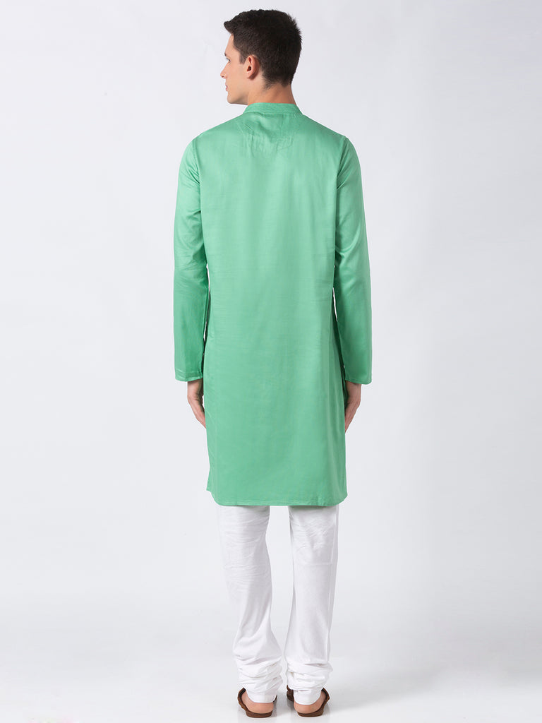 Men Straight Full Sleeve Pastal Green Kurta