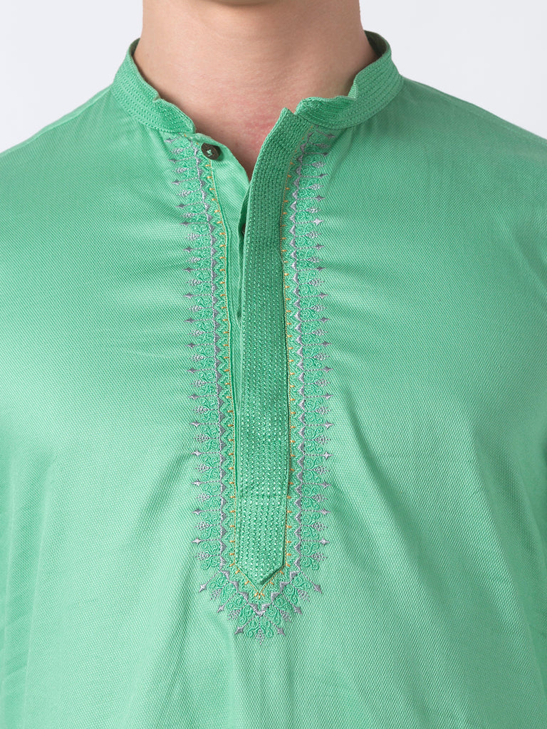 Men Straight Full Sleeve Pastal Green Kurta