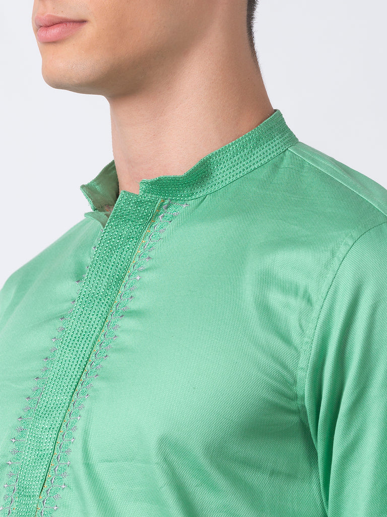 Men Straight Full Sleeve Pastal Green Kurta