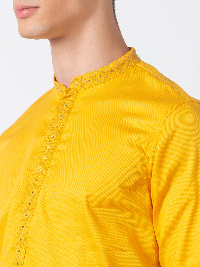 Men Straight Full Sleeve Yellow Kurta