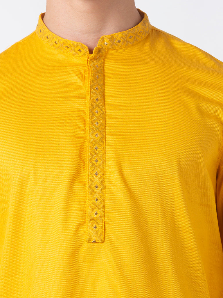 Men Straight Full Sleeve Yellow Kurta