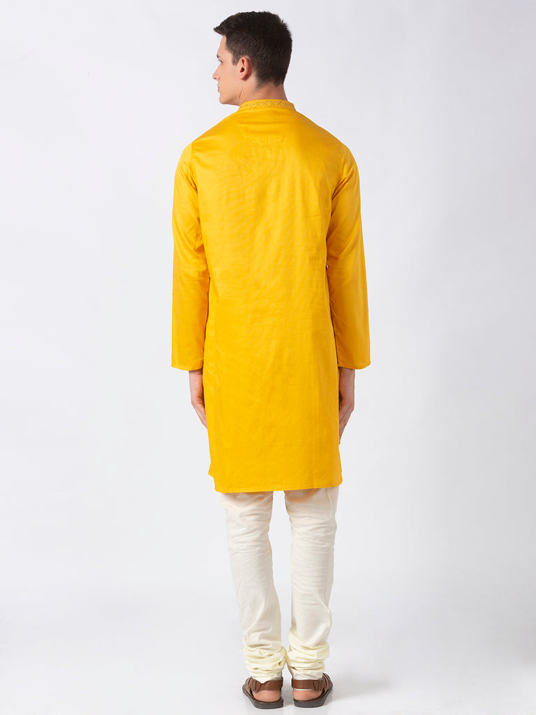 Men Straight Full Sleeve Yellow Kurta