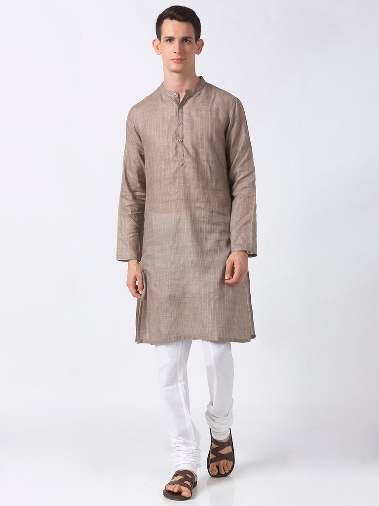 Men Straight Full Sleeve Grey Kurta