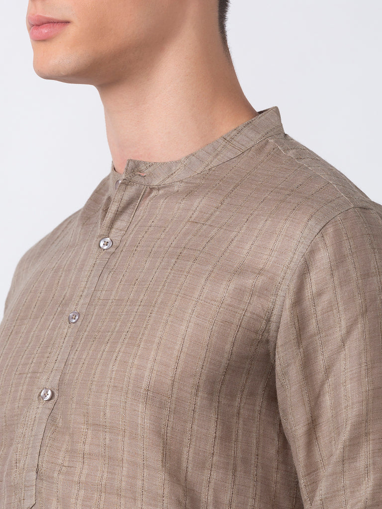 Men Straight Full Sleeve Grey Kurta