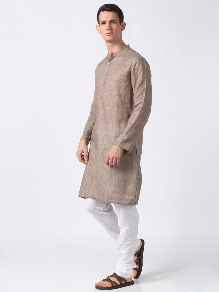 Men Straight Full Sleeve Grey Kurta