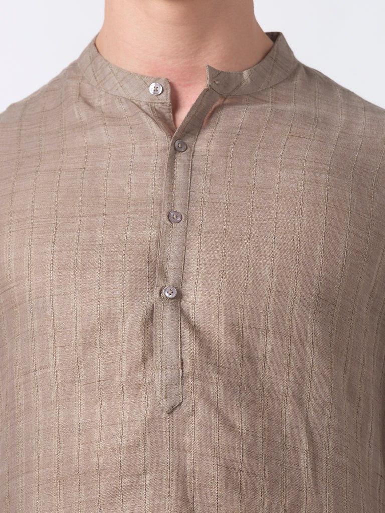Men Straight Full Sleeve Grey Kurta