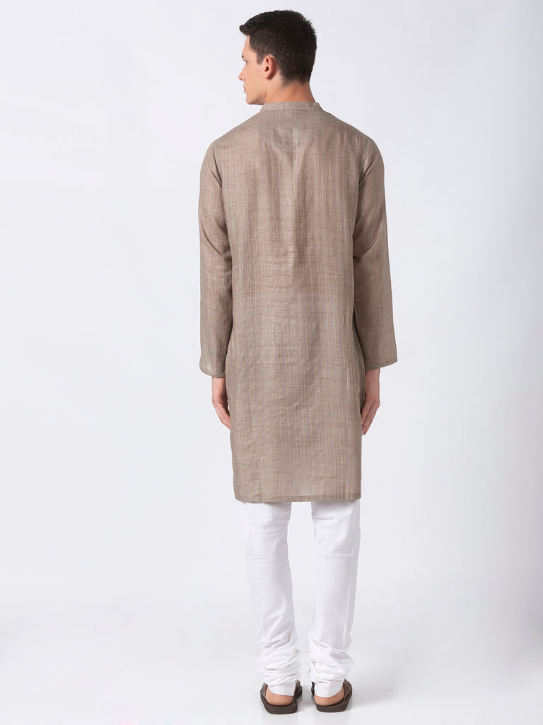 Men Straight Full Sleeve Grey Kurta