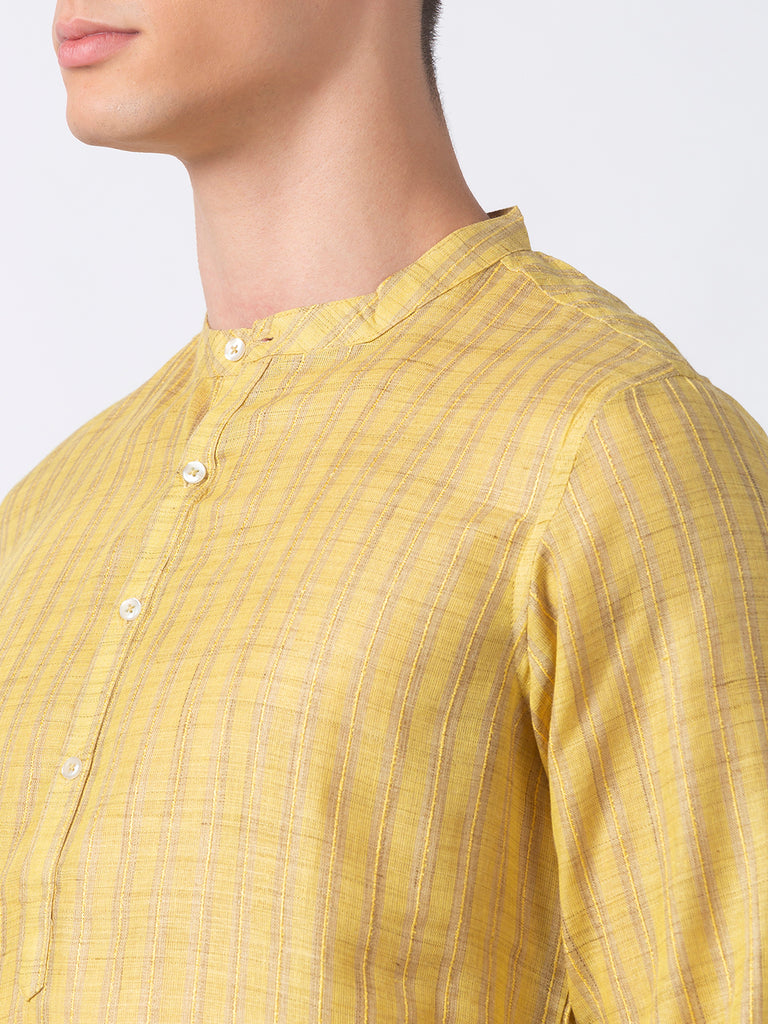 Men Straight Full Sleeve Yellow Kurta