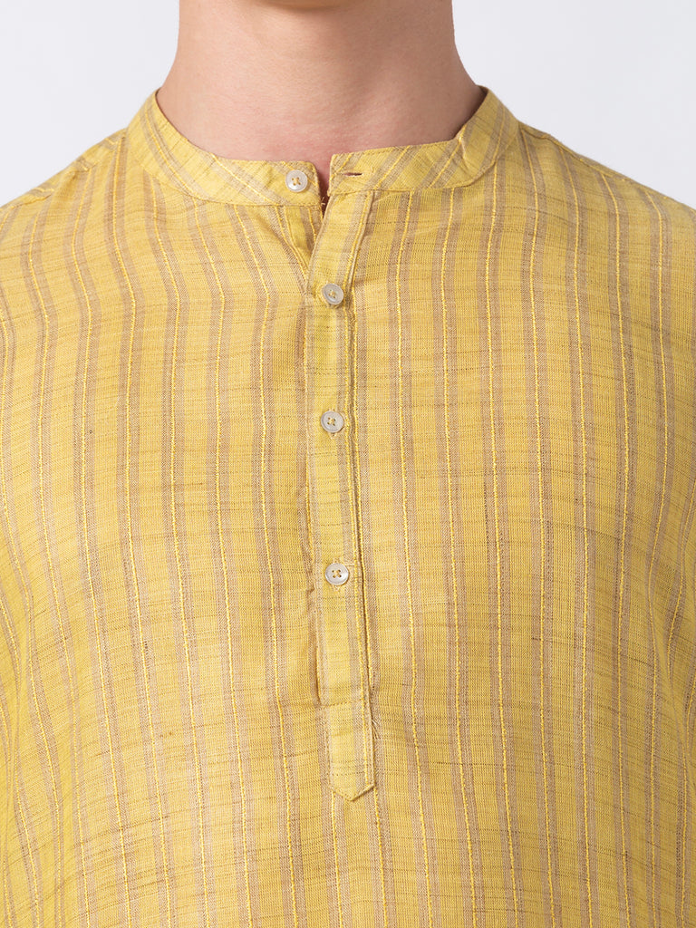 Men Straight Full Sleeve Yellow Kurta