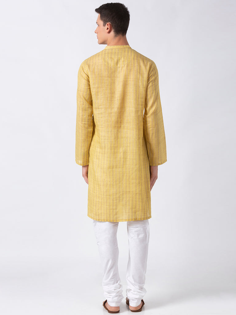Men Straight Full Sleeve Yellow Kurta