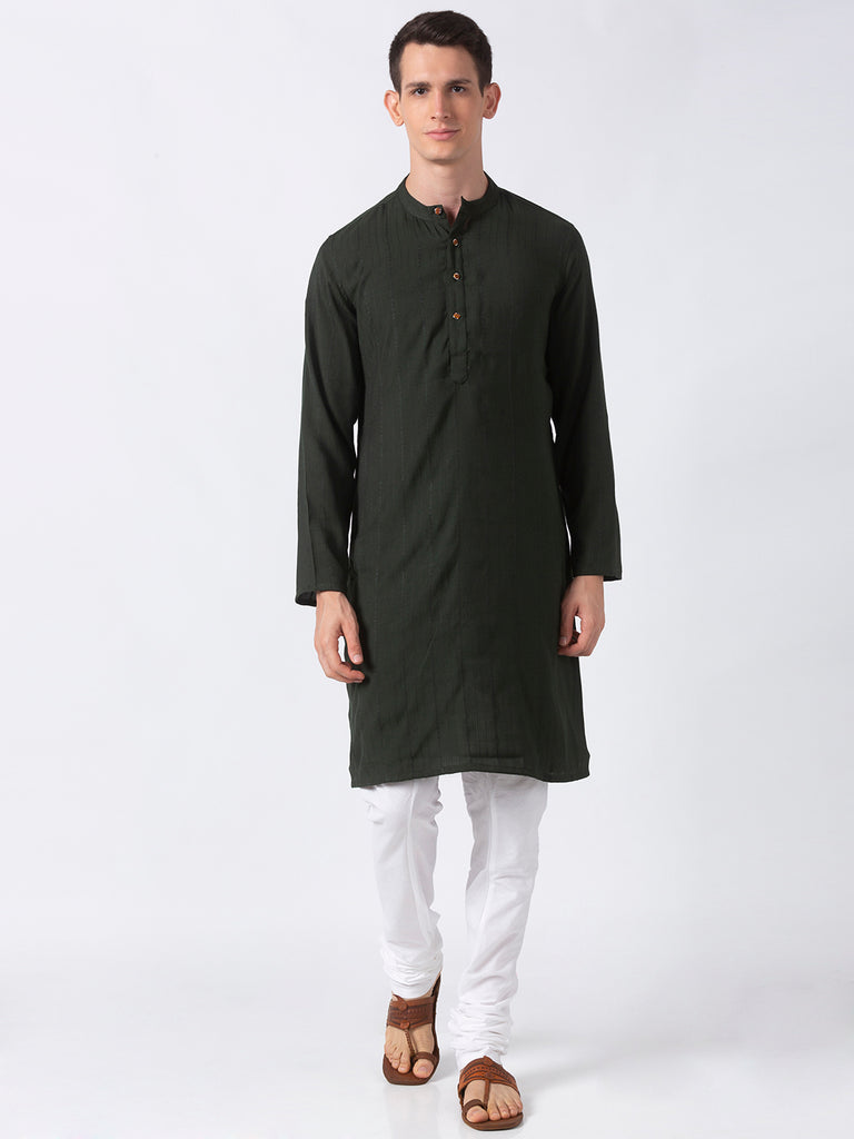 Men Straight Full Sleeve Green Kurta