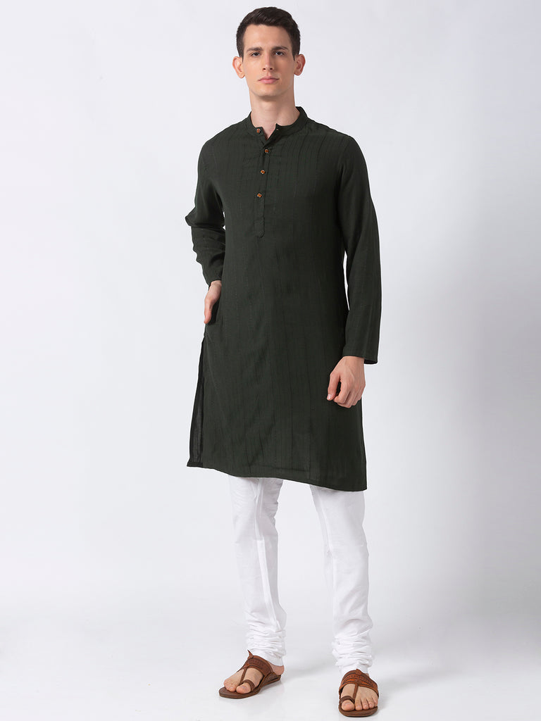 Men Straight Full Sleeve Green Kurta