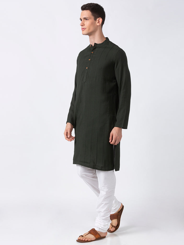 Men Straight Full Sleeve Green Kurta