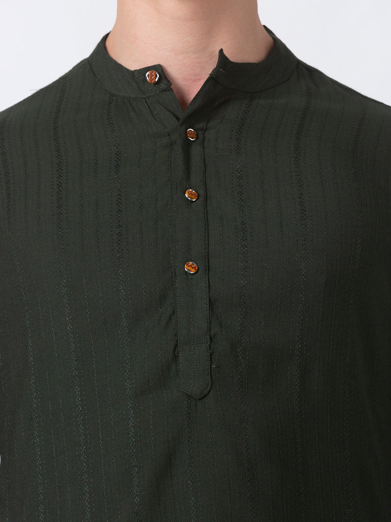 Men Straight Full Sleeve Green Kurta