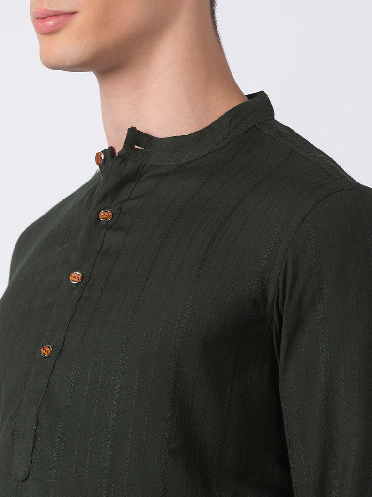 Men Straight Full Sleeve Green Kurta