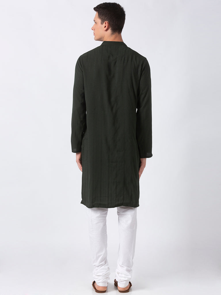 Men Straight Full Sleeve Green Kurta