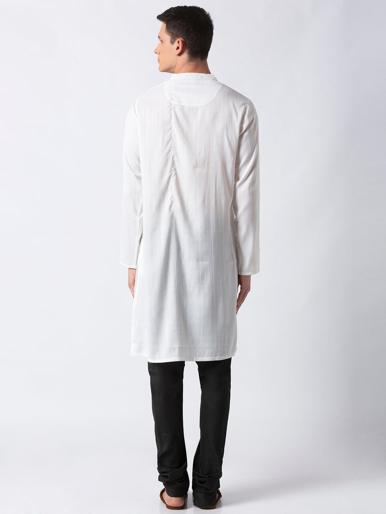 Men Straight Full Sleeve White Kurta