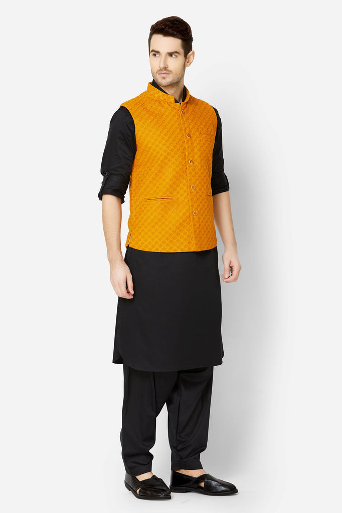 Men Straight Sleeveless Mustard Jackets