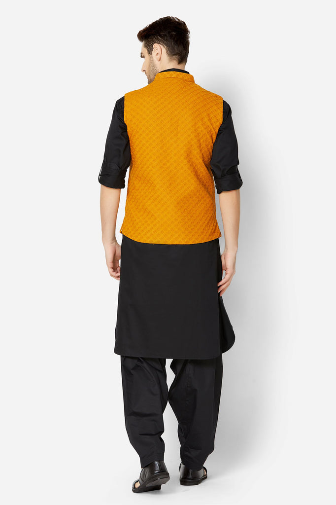 Men Straight Sleeveless Mustard Jackets