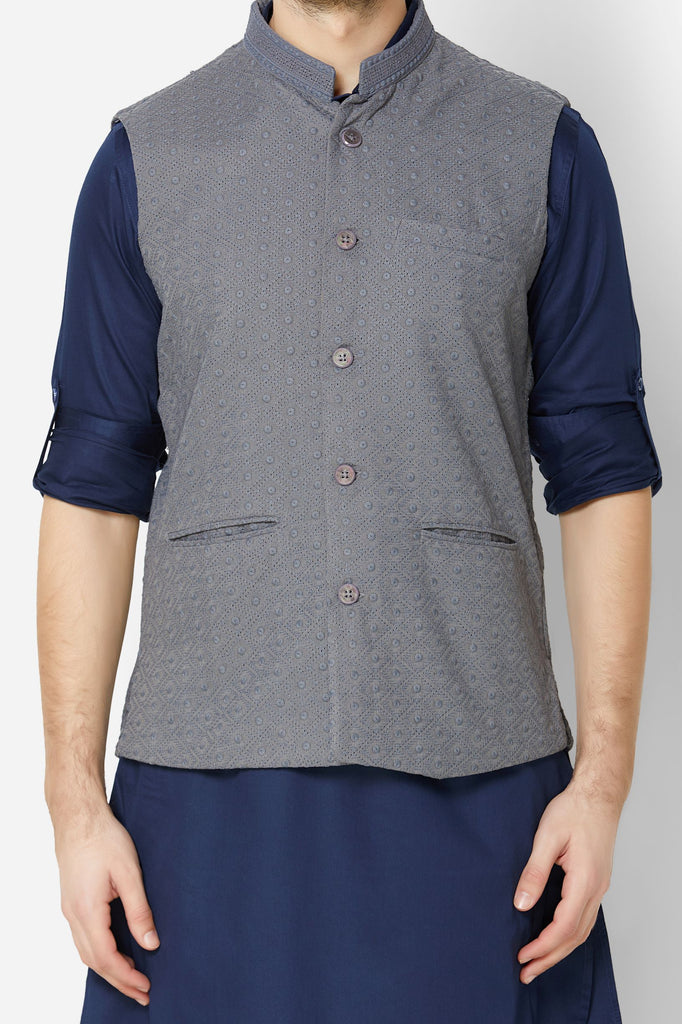 Men Straight Sleeveless Grey Jackets