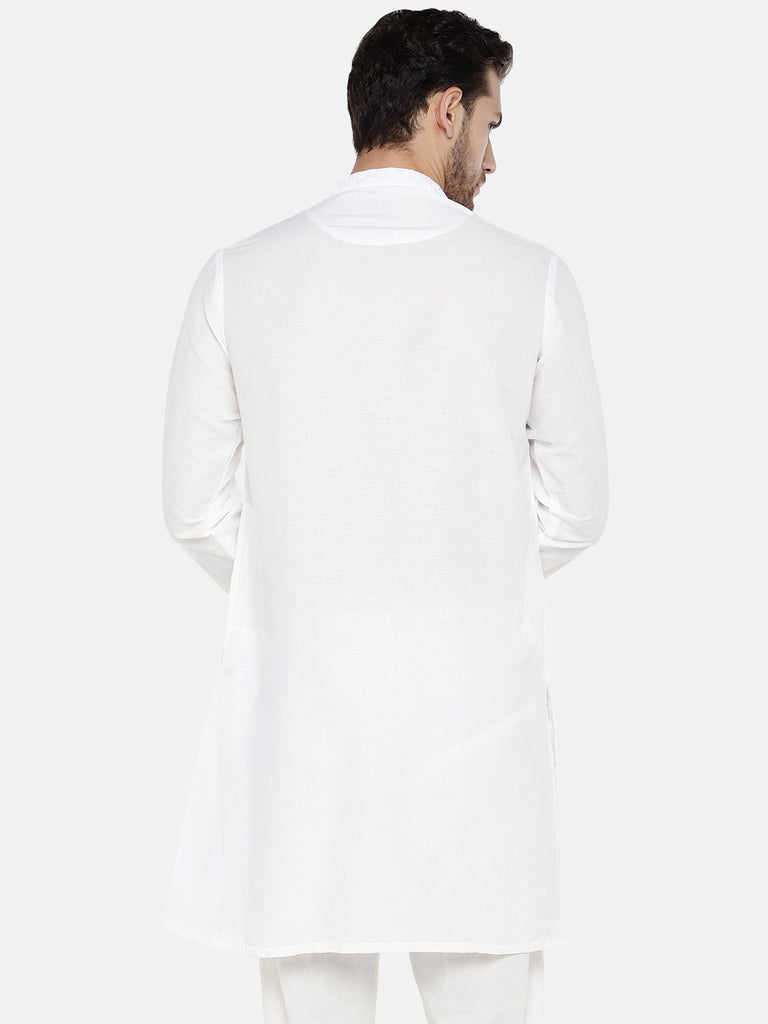 Men Straight Full Sleeve White Kurta