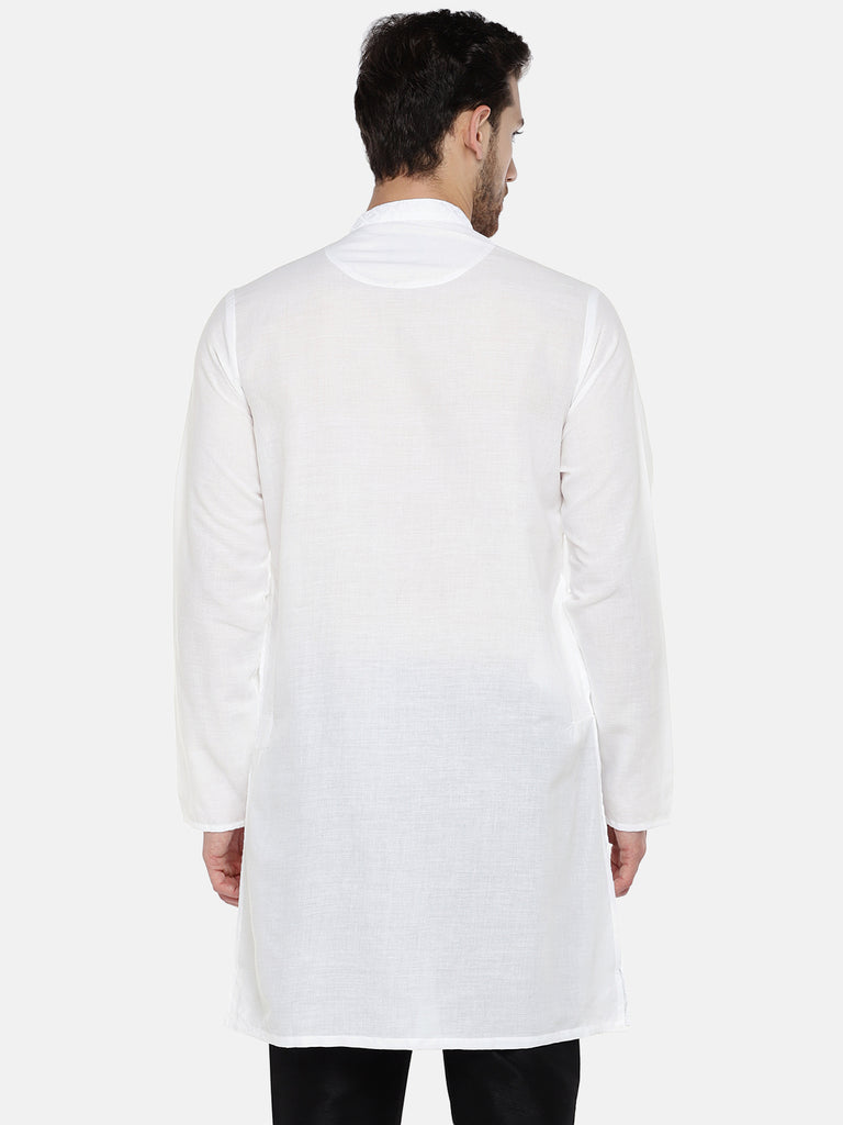 Men Straight Full Sleeve White Kurta
