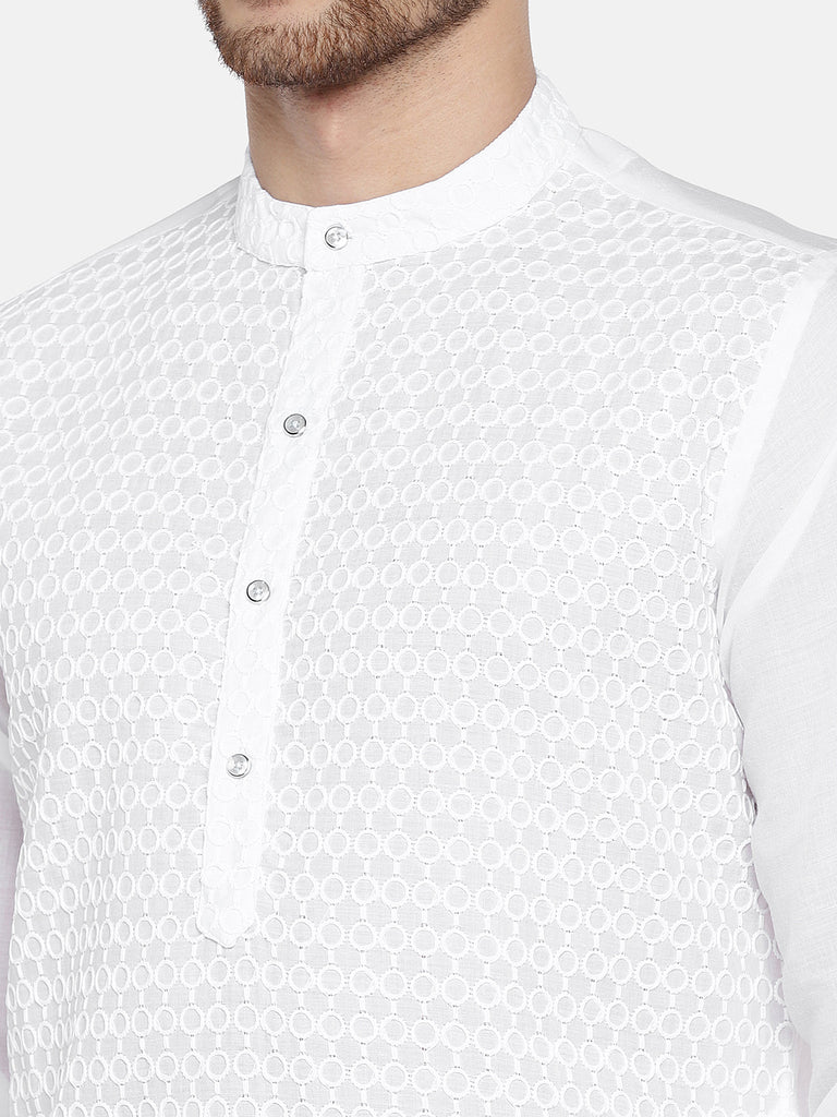Men Straight Full Sleeve White Kurta