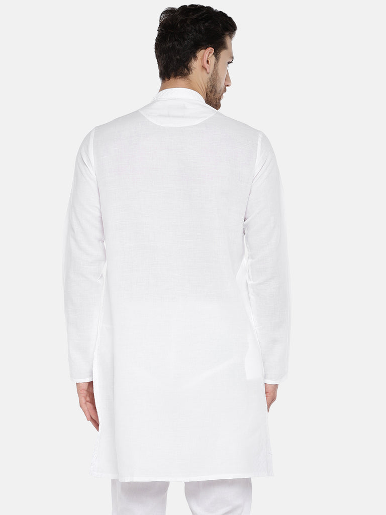 Men Straight Full Sleeve White Kurta