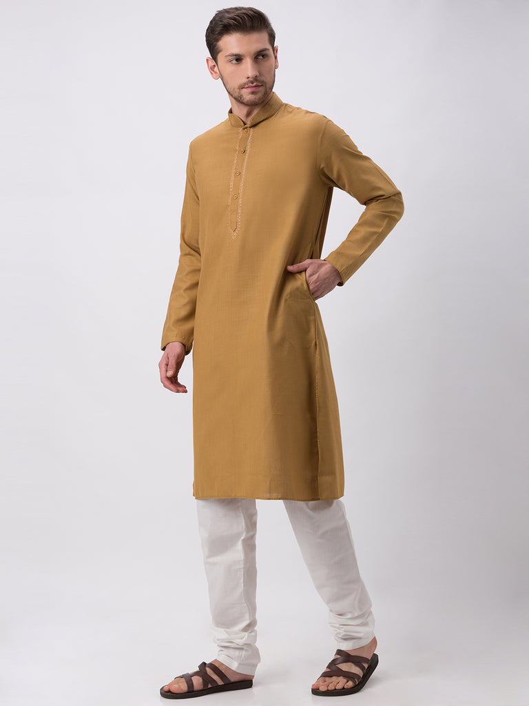 Men Straight Full Sleeve Khakhi Kp Set