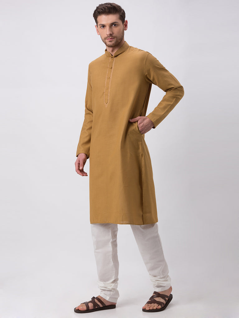 Men Straight Full Sleeve Khakhi Kp Set